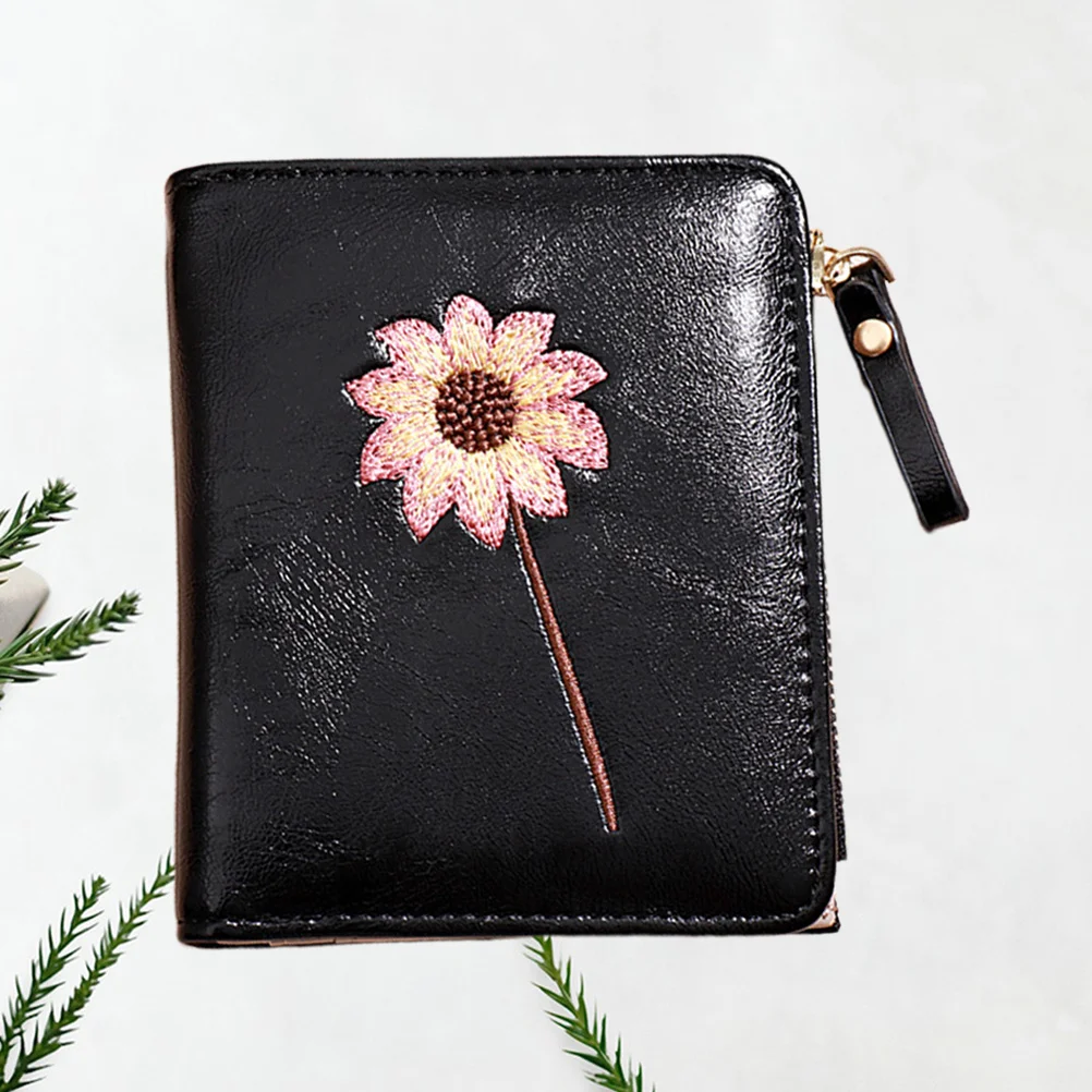 

Bifold Zipper Wallet for Women PU Flower Pattern Short Coin Purse with Snap Button Holder for Cash Cards Id