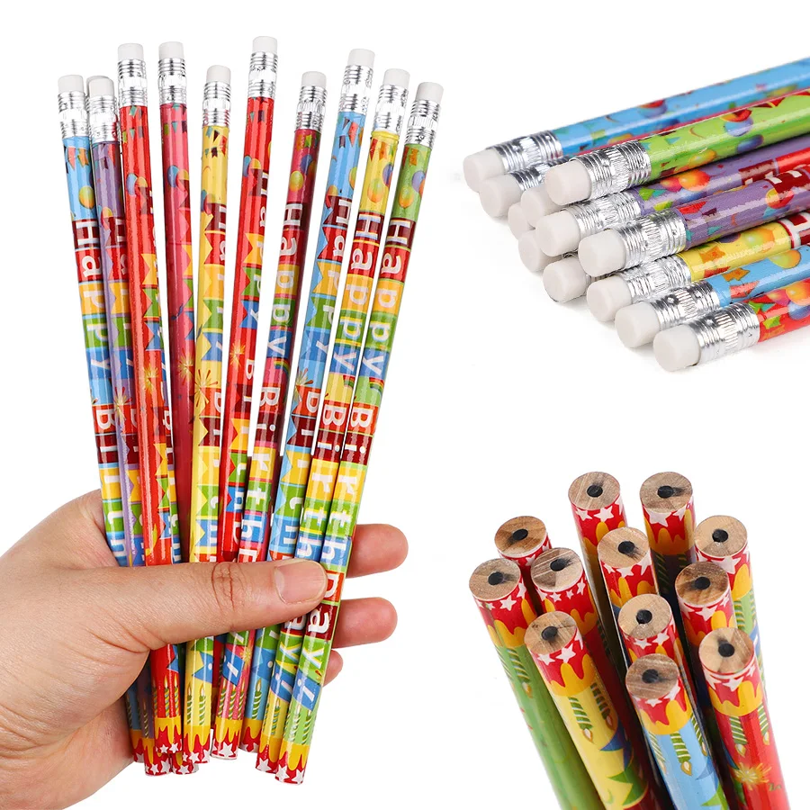 24/48Pcs Cartoon Happy Birthday Pencils for Birthday Party Favors Gifts Supplies Back To School Pinata Filler School Rewards