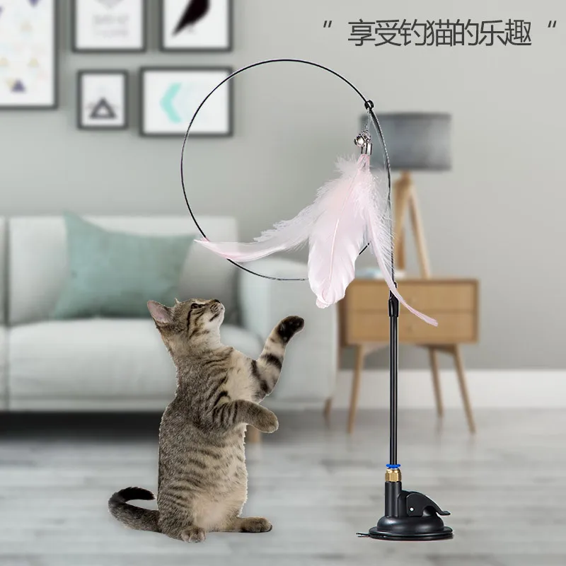 

Cross border upgraded strong suction cup, steel wire, long rod, feather, cat teaser stick, cat self-help puzzle toy wholesale