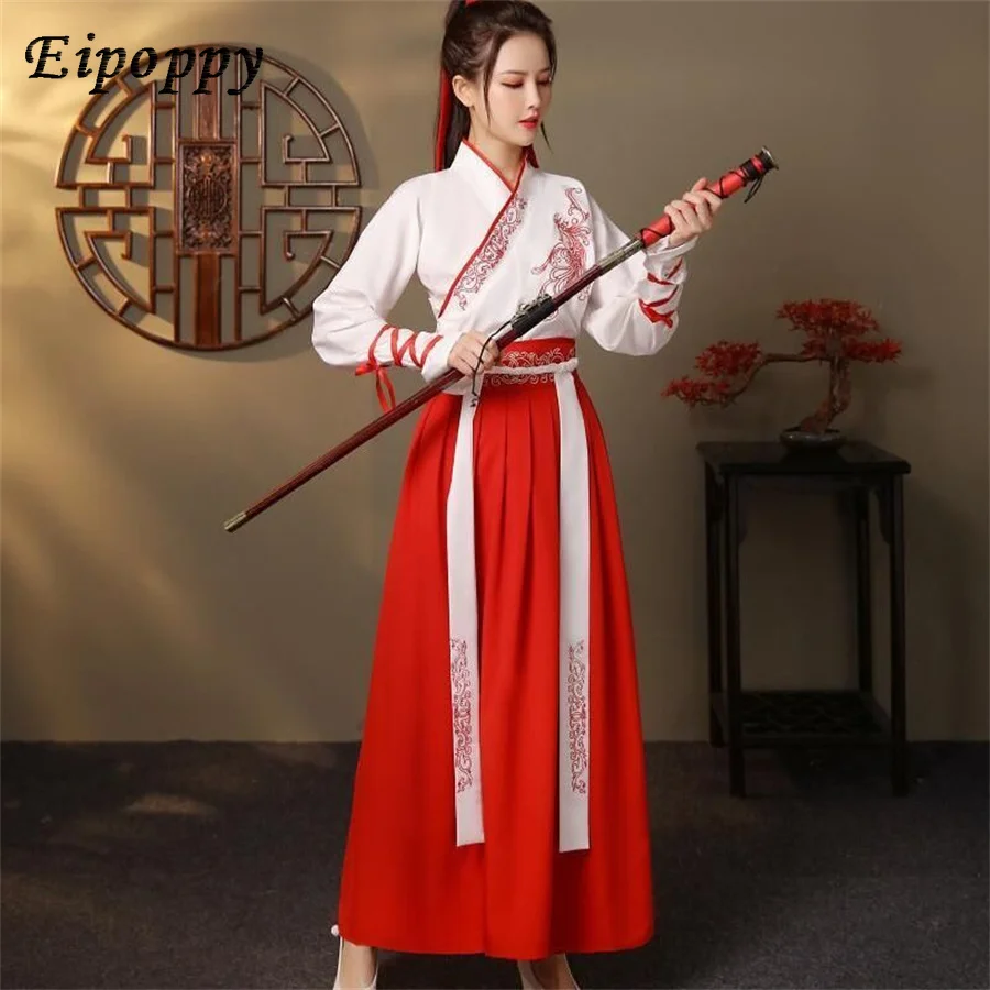 Abito cinese antico Kimono Hanfu nero bianco rosso abiti hanfu ricamo arti marziali costumi Cosplay di danza in stile cinese