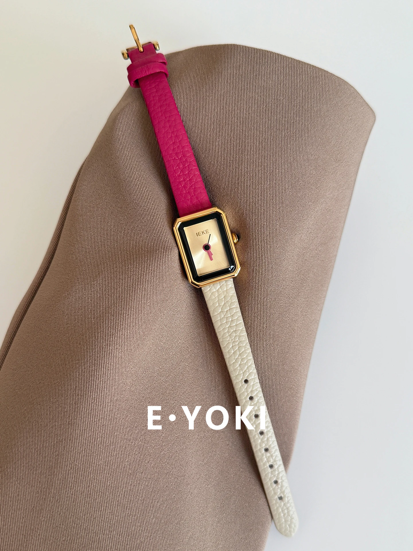 New women's watchbrown beige two tone leather small square watch female watch female casual versatile quartz women's accessories