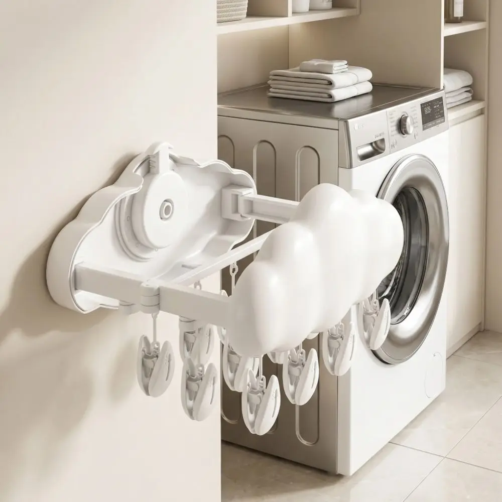 

Folding Folding Drying Rack Expandable Windproof Hanging Underwear Holder Cloud Shape Suction Cup Hanging Clothes Stand Bathroom