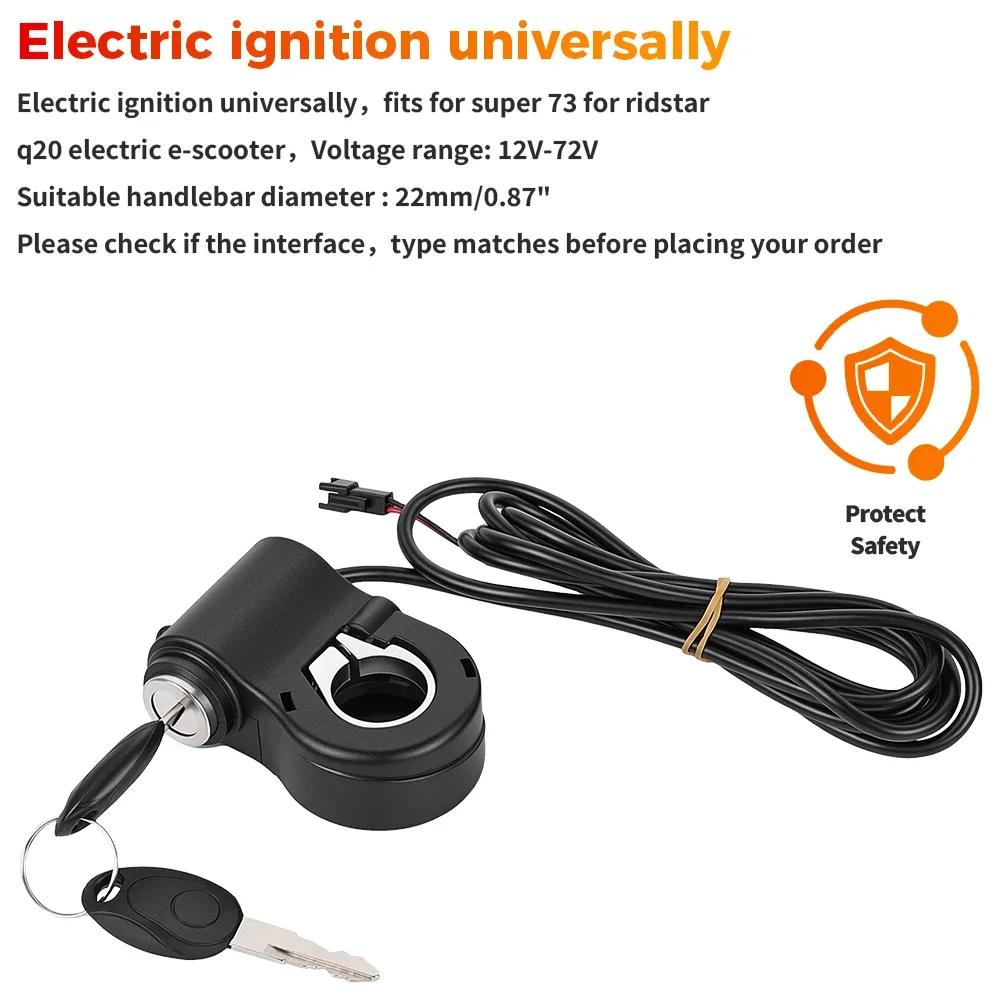 Universal 12V-72V Ebike Ignition Lock Key Switch for Super 73 for Ridstar Q20 Electric Scooter Key Ignition 2 Wires Parts