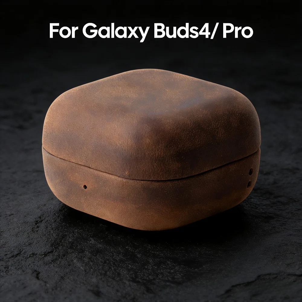 Für Samsung Galaxy Buds4/Buds4 Pro Carbonfaser-Muster Kopfhörer-Schutzhülle Luxuriöse Crazy Horse Echtleder-Hülle