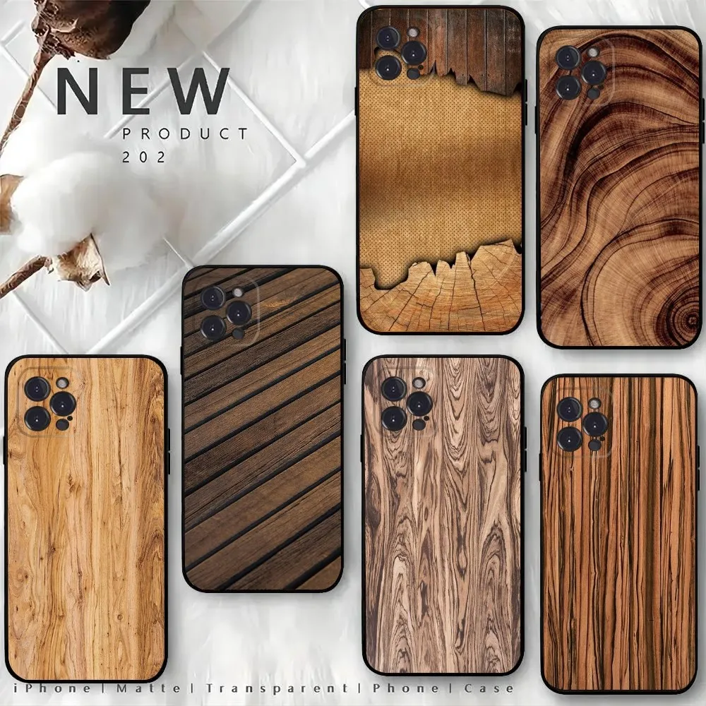 Carved Wood Phone Case For iPhone 16,15,14,13,12 Mini 11 Pro XR,X,XS,MAX 7,8 Plus Silicone Cover Soft Black