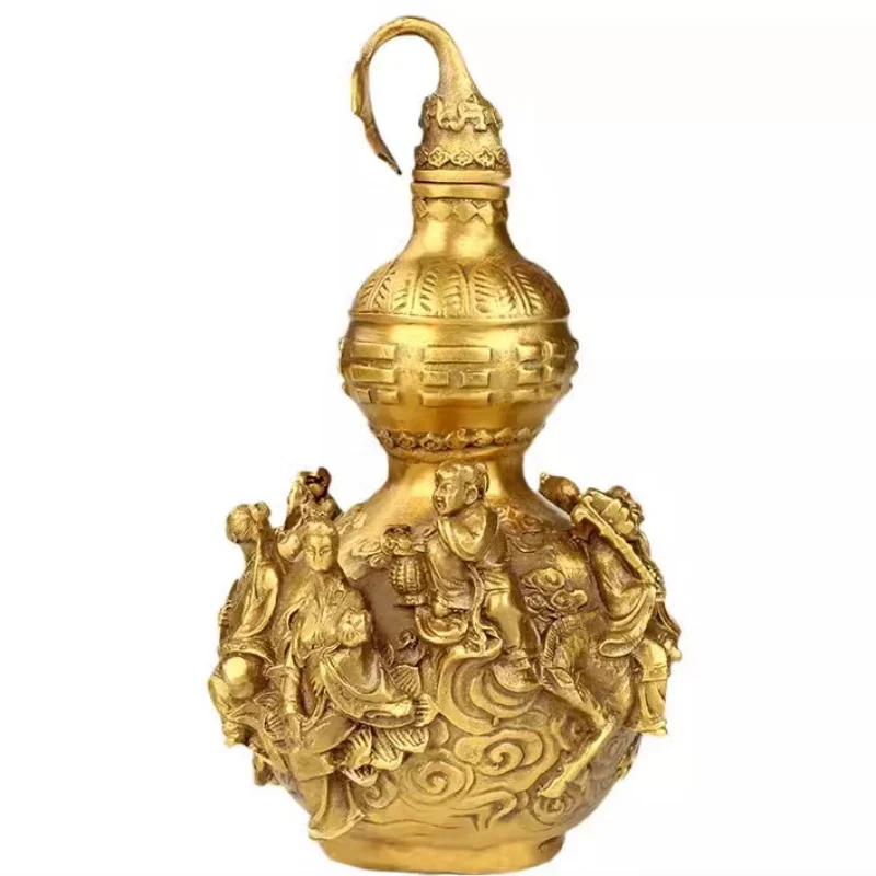 3' Pure Copper Statue Open Light Gourd Ornament Eight Immortals Gourd