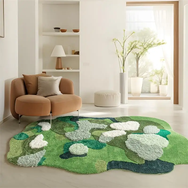 

Green Irregular Tufted Carpet For Living Room Natural Aesthetics Art Rugs For Bedroom Thick Soft Sofa Coffee Table Floor Mats