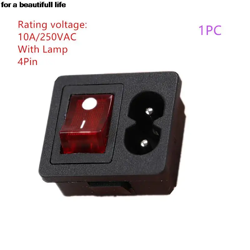 250V AC 10A Red Rocker Switch Fused Inlet Power Socket Fuse Switch Connector Plug Connectors Dielectric Intensity