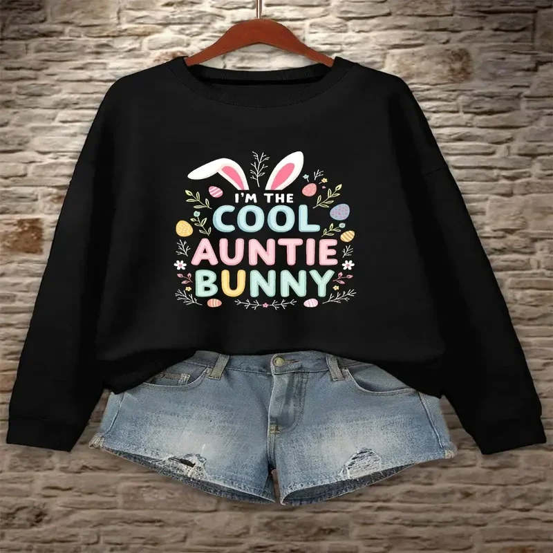 Winter Fall Clothes Sweatshirt Women Plus Size Female I Am The Cool Auntie Bunny Colorful Text Graphic Lettering Fashionable