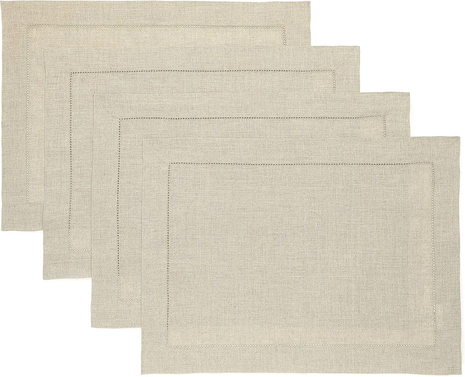 

Set of 4 Classic Hemstitch Natural Linen Placemats 14x19 Inch - 100% Pure Linen Table Mats for Spring and Easter