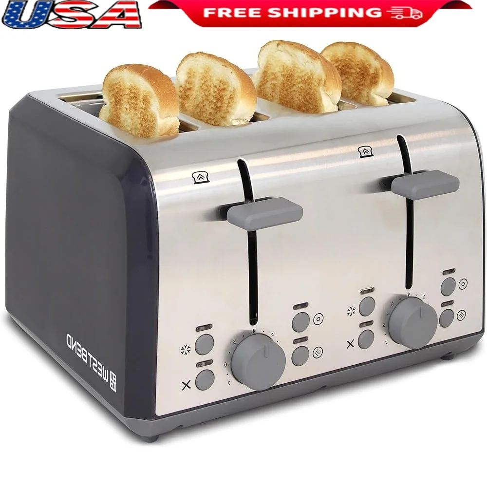 4 شرائح محمصة فتحات عميقة واسعة للغاية 7 ظل قابل للتعديل براوننج باجل وافل تذويب إلغاء وظائف رفع عالي سهل التنظيف