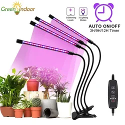 Lámpara USB para cultivo de plantas, luz Led de espectro completo con temporizador, regulable, para suculentas, 1-4 cabezales