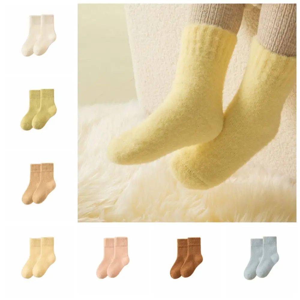 Solid Color Fleece Baby Socks Korean Style Baby Hosiery Infant Learning Walk Socks Autumn&Winter Thickening Home Sleep Socks