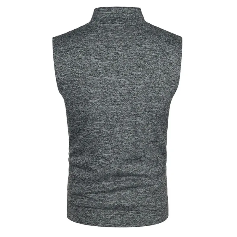 Autumn And Winter Men'S Knitted Velvet Fashion Casual Top Zipper Vest Sleeveless High Neck Fleece Solid Color Men'S Wear