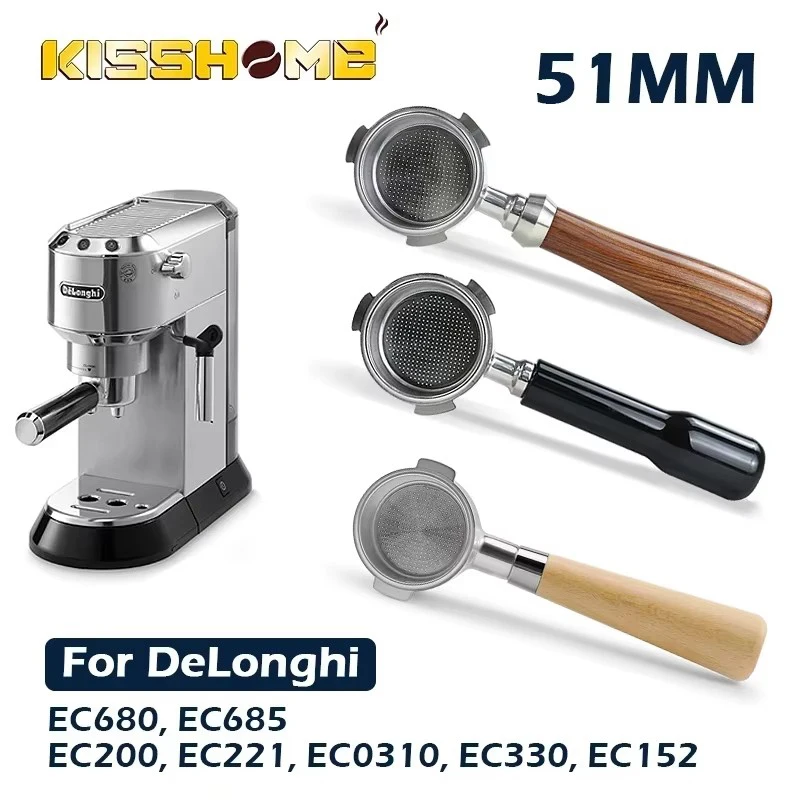 Coffee Bottomless Portafilter 51MM For Delonghi EC680 EC685 EC310 With 2-Cups Filter Basket Barista Espresso Machine Accessories