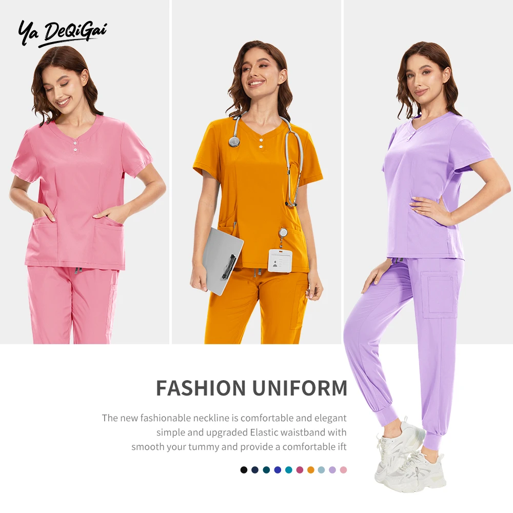 

Nurses Uniform Women Medical Surgical Scrubs Set Beauty Workwear Spa Top Pants Clinic Carer Clothes Nursing Uniforms Jogger Suit