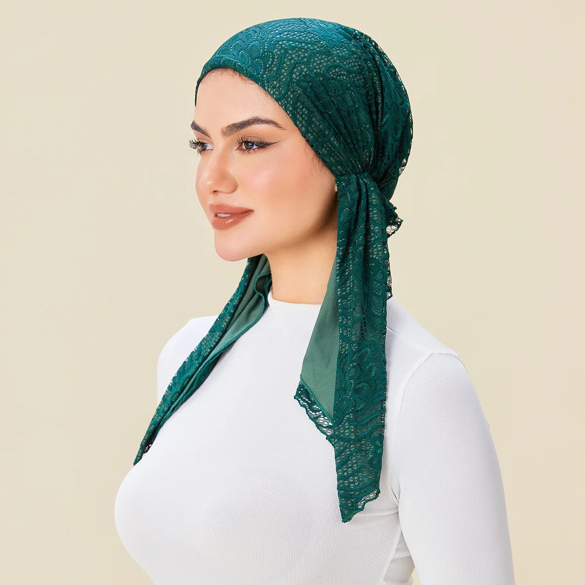Moda Mujer Pre-atado turbante sombrero de encaje musulmán Hijab capó pañuelo para la cabeza pañuelos para la cabeza pérdida de cabello banda de mano Turbante Mujer