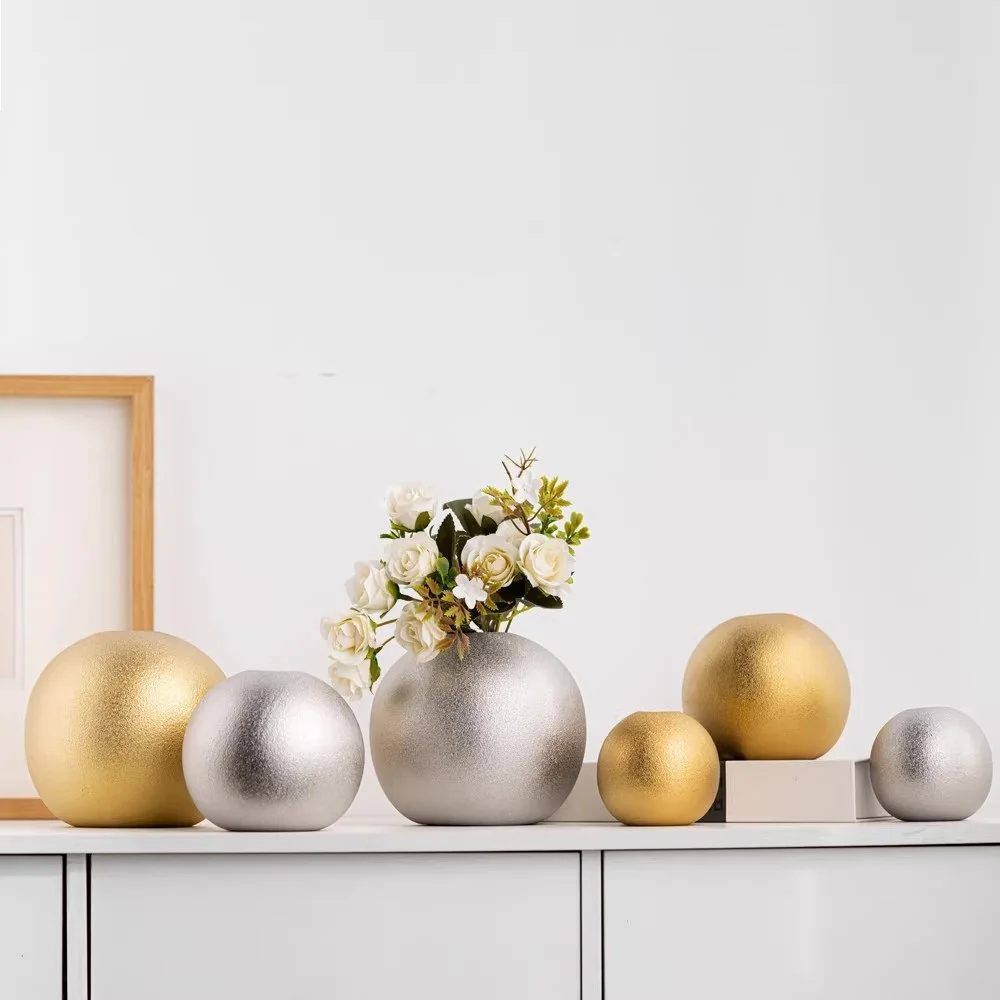

Ceramic Vase Golden Circle Hammer-textured Sphere Flower Arrangement Accessories Flower Vase Home Decoration Accessories