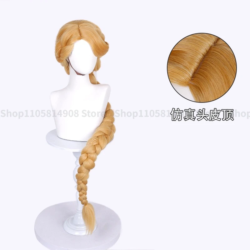 2026 Princess Tangled Rapunzel Cosplay Wig Golden 120cm Long Braid Synthetic Wig Halloween Stage Show Cosplay Hair Accessory