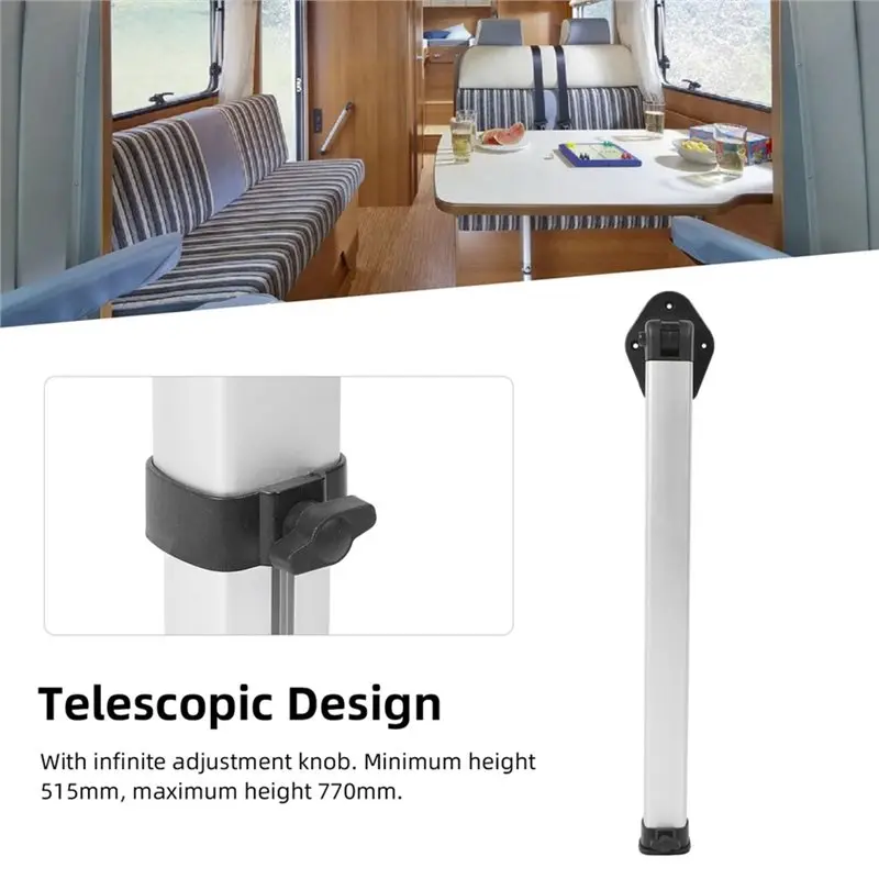 【ADORN】RV لساق طاولة قابلة للطي متوافقة مع مقطورة السفر قابلة للتعديل 520 مم - 770 مم تصميم من سبائك الألومنيوم