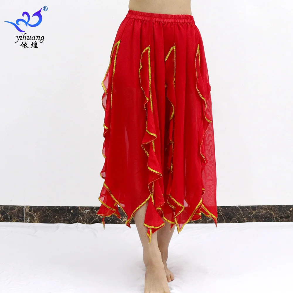 1 قطعة/الوحدة امرأة الموضة الكشكشة تنورة الرقص الشرقي سيدة الشيفون أداء الرقص تنورة