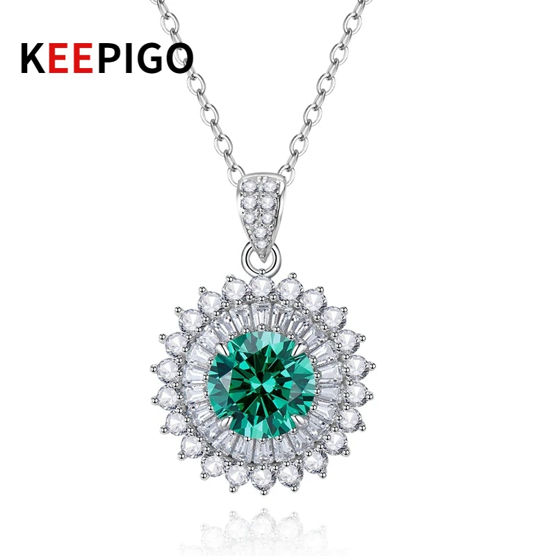 

KEEPIGO S925 Sterling Silver 8mm Paraiba High Carbon Diamond Necklace For Women Sparkling Wedding Fine Jewelry Valentine Gifts