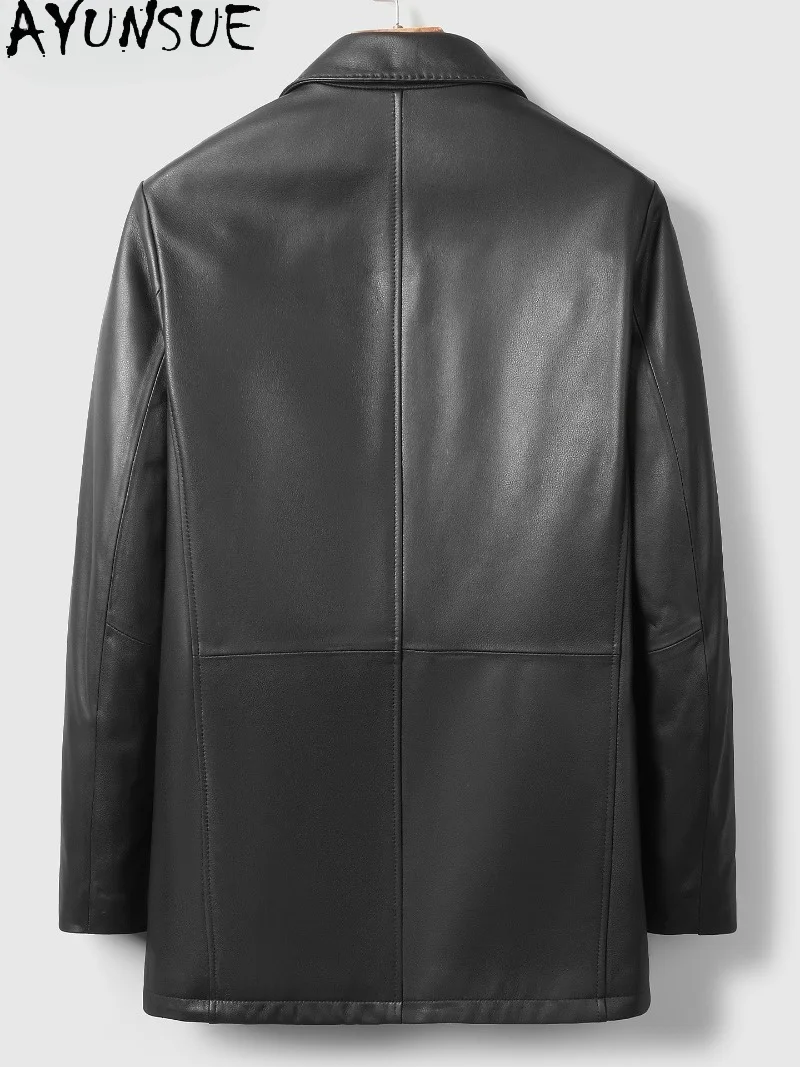 AYUNSUE 100% Genuine Leather Jacket Men 2026 High Quality Top Layer Sheepskin Real Leather Trench Coat Mid-length Lapel Outwears