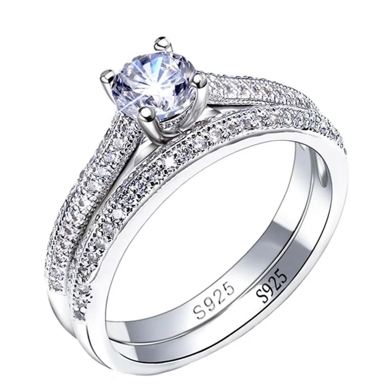 1 par de anillos de boda vintage Halo de plata de ley 925 para mujer, regalo de aniversario, joyería, venta al por mayor