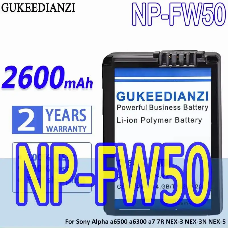 

Digital Camera Battery NP-FW50 2600Mah For Sony Alpha A6500 A6300 A7 7R A7r II A7ii Nex-3 Nex-3N Nex-5