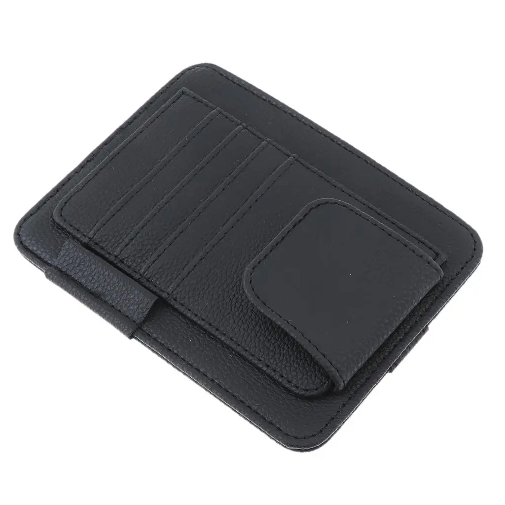 Sun Visor PU Leather Sunglasses Organizer Holder Car Interior Storage Pocket Clip for Sun Protection Driving