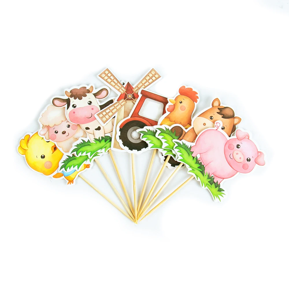 

1/2set Cartoon Farm Animal Paper Cupcake Toppers Kids Farm Themed Birthday Party Decorations Baby Shower Party DIY Cake Supplies