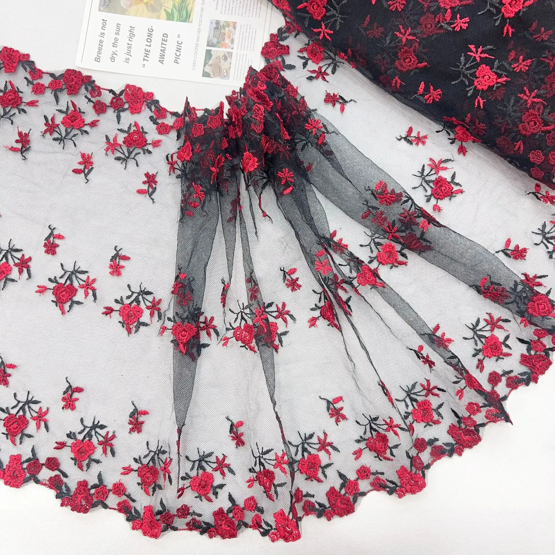 20 Yards Mesh Lace Trim Red Embroidery Lace Fabric Hand Made Sewing Craft DIY Lace Triming For Clothing Accessories New