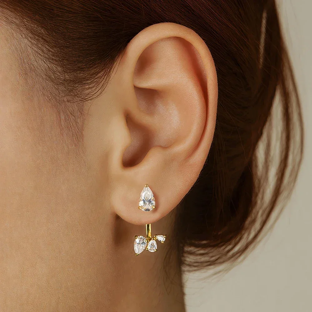 FCGJHW Pear Moissanite Detachable Stud Earrin...