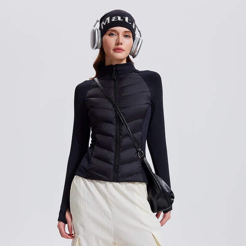 Winter Cool Touch White Women's Running Jacket with Quilted Design Lightweight Shell Breathable Fleece UV Protection Windproof