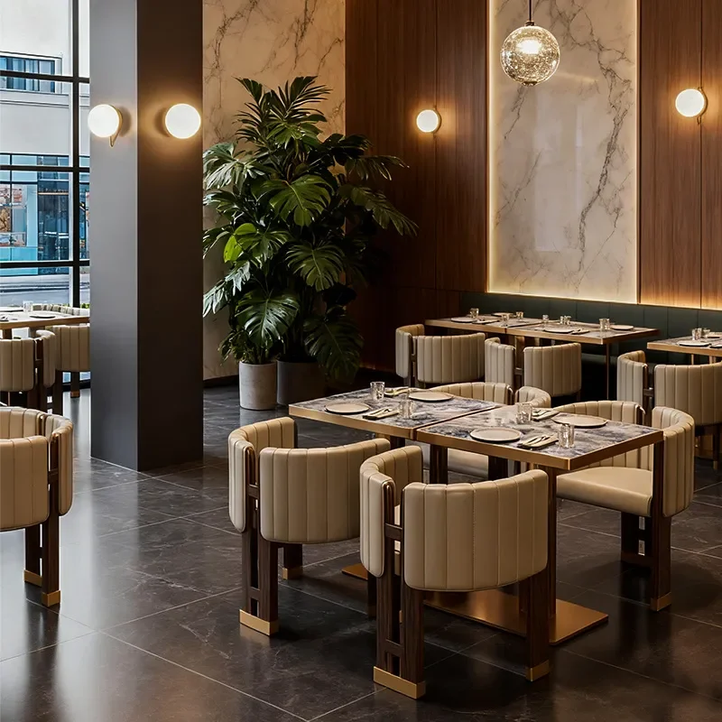 for Theme Restaurant Table and Chair Set High-end Tea House Light Meal Cafe Western Dining Customized Rock Slab Dining Table