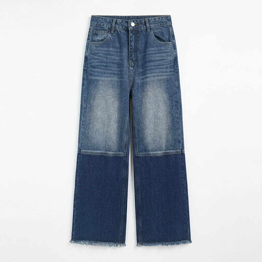 

Missuoo 2026 New Retro Streetwear Women's Jeans Dark Blue High Waist Color Block Wide Leg Denim Trousers for Daily Wear