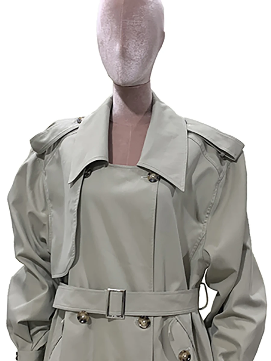 

Mauroicardi осенний большой плащ цвета хаки для женщин с длинным рукавом и поясом, двубортный, свободная, повседневная, корейская, модная одежда тренч женский пальто женское осень