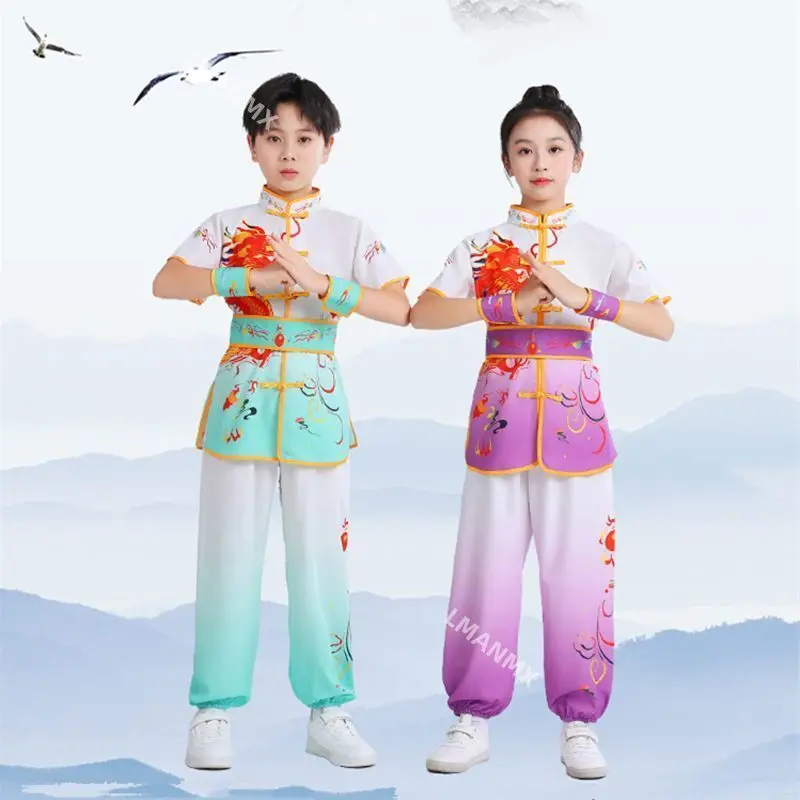 Women Men chinese traditional dragon dance Martial Art Tai Chi Wushu Uniform Kung Fu competition uniform changquan kids children