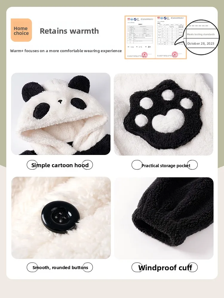

Panda Couples Spwear Long Coral Fce Lined Thiened Large Size Rer Home Clothes Set for Men Winter Warm Cartoon Home...