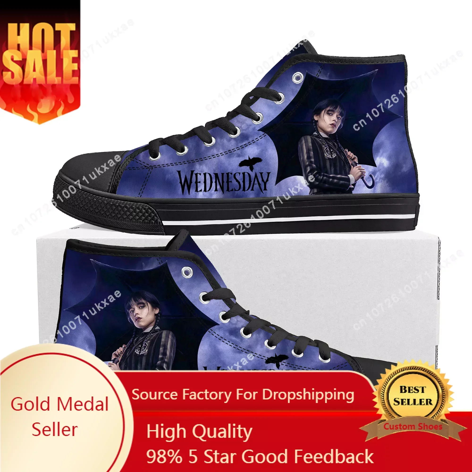 

W-Wednesdays A-Addams High Top High Quality Sneaker Men Women Teenager Canvas Sneaker Casual Custom Made Shoe Customize DIY Shoe