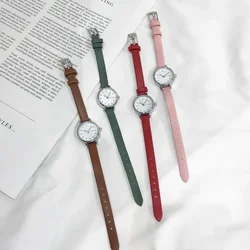 Simple Women Brown White Watches Versatile Thin Strap Leather Band Ladies Quartz Watches Wristwatch Clock часы жен