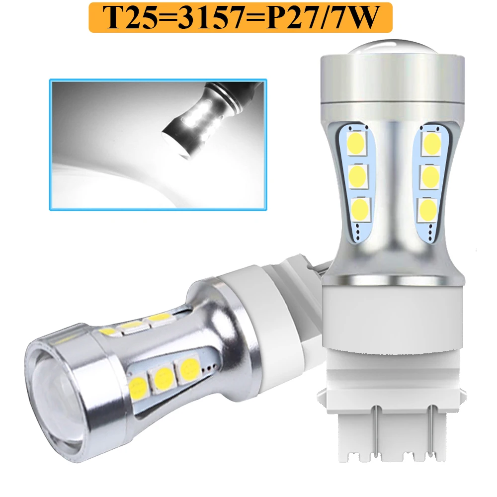 2pcs P27/7W T25 LED Brake Tail Light Bulbs 3157 3156 3457 for Car Moto Stop Turn Signal Lamp 12V Daytime Running Light Reverse