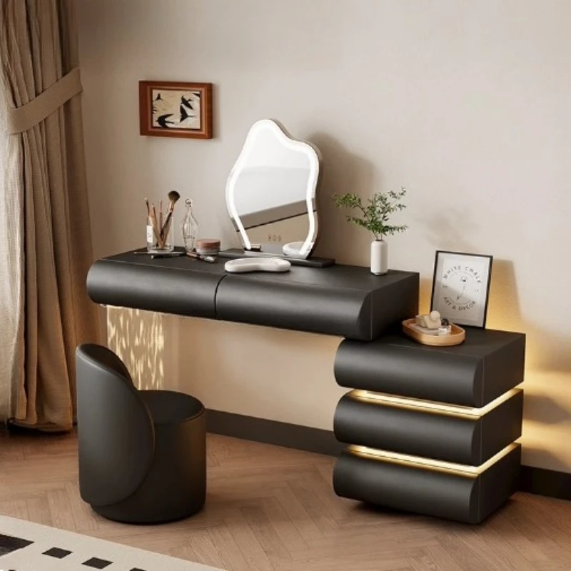 

Nordic Makeup Modern Vanity Table 3 Drawers Storage Decor Aesthetic Dressing Table Light Mirror Decor Bedroom Furniture