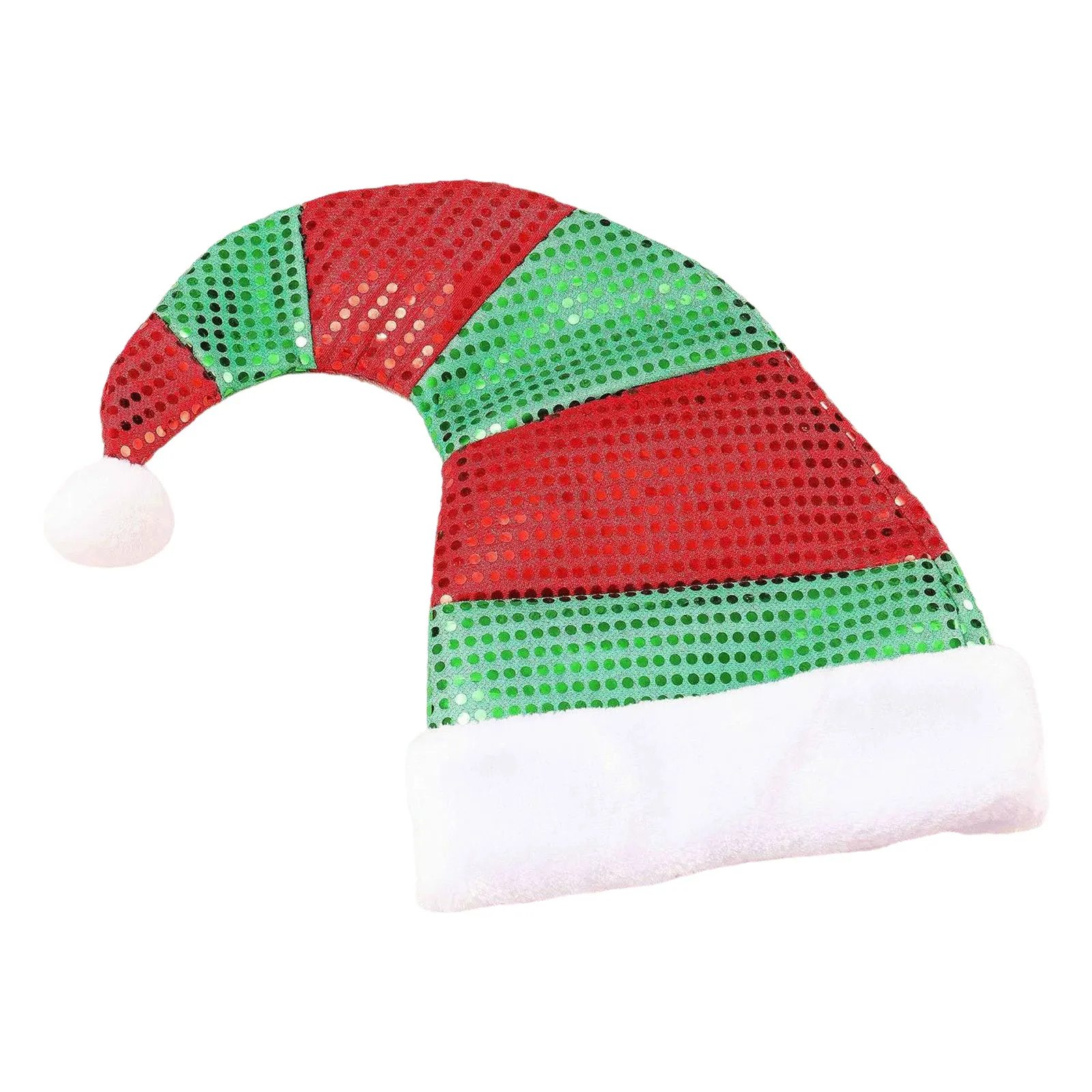 Kids Adults Unisex 1Pc Christmas Elf Hat Sparkly Sequins Stripe Santa Hats Holiday Party Costume New Year Gift Accessory