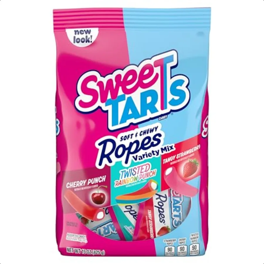 

SweeTARTS Ropes Candy Variety Mix Cherry Punch Twisted Rainbow Punch Tangy Strawberry Soft and Chewy 15 oz