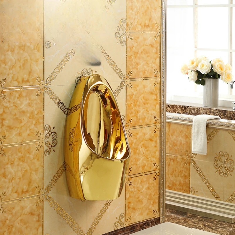 Wall-mounted automatic sensing golden urinal, men's wall-mounted urinal, ceramic KTV