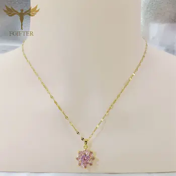 Bellissime collane con ciondolo a forma di fiore in zircone rosa lucido per donne, uomini e adolescenti, catene di lusso in acciaio inossidabile, gioielli, accessori e regali. 10 best sales accessori donna di lusso - №10