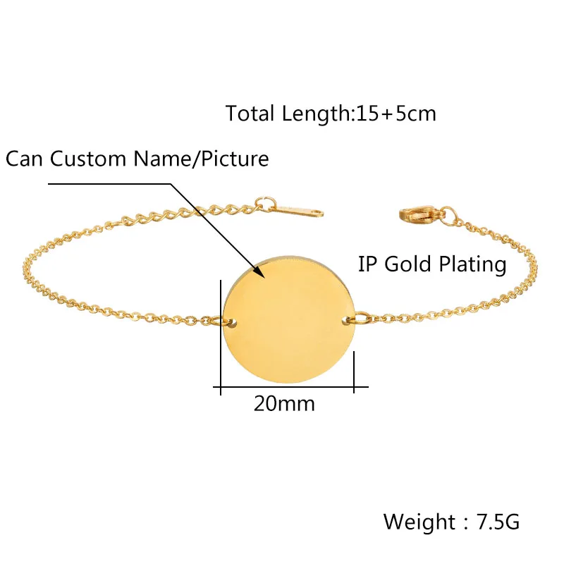 Personalized Engraved Colorful Photo Text Disc Bracelet for Women Stainless Steel Custom Logo Name Bracelet Mom Jewelry Gift