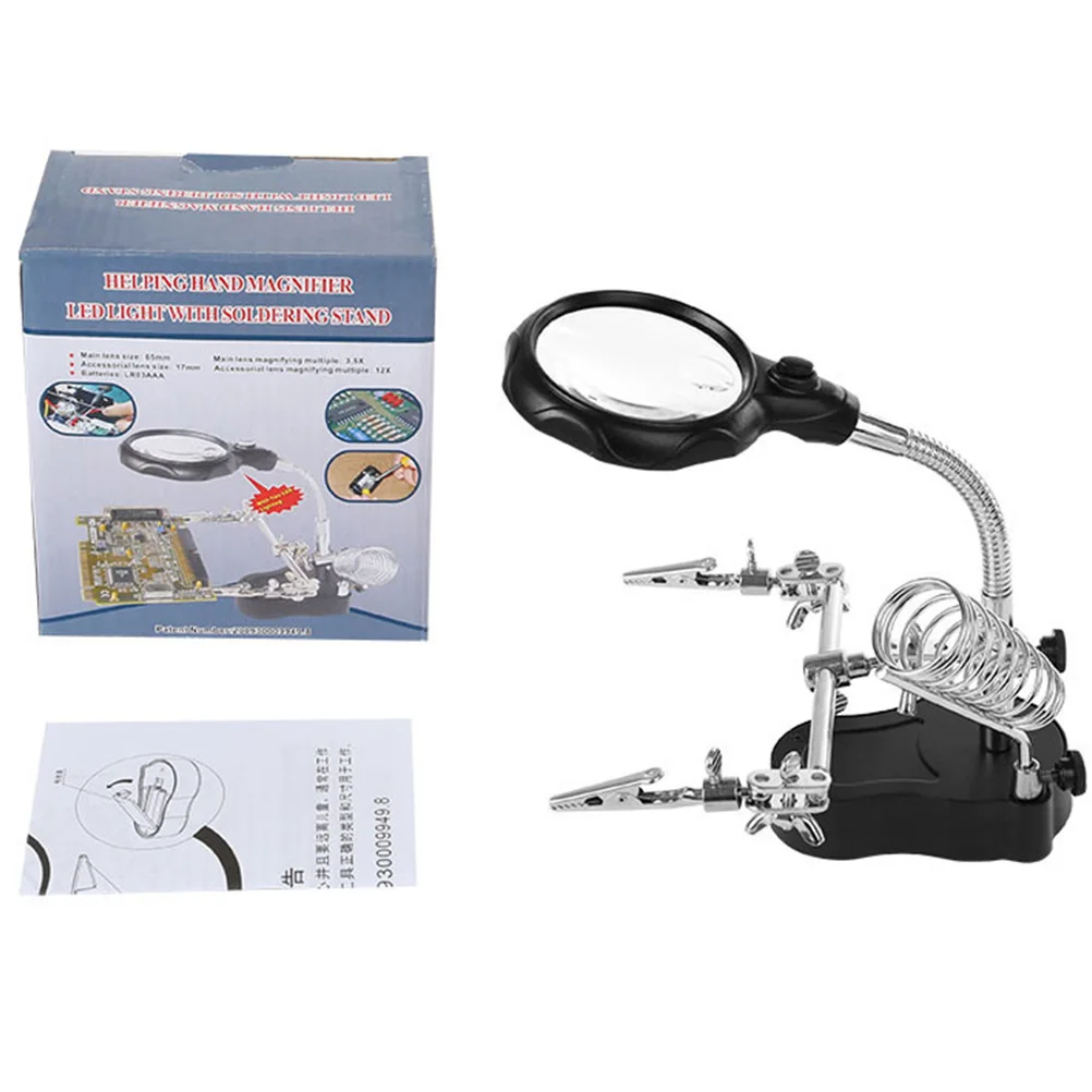 

Led Light Magnifier Desktop 12 Times Vertical Magnifying Glass Repair Tool Bright White Light Durable Simple Design For Maps