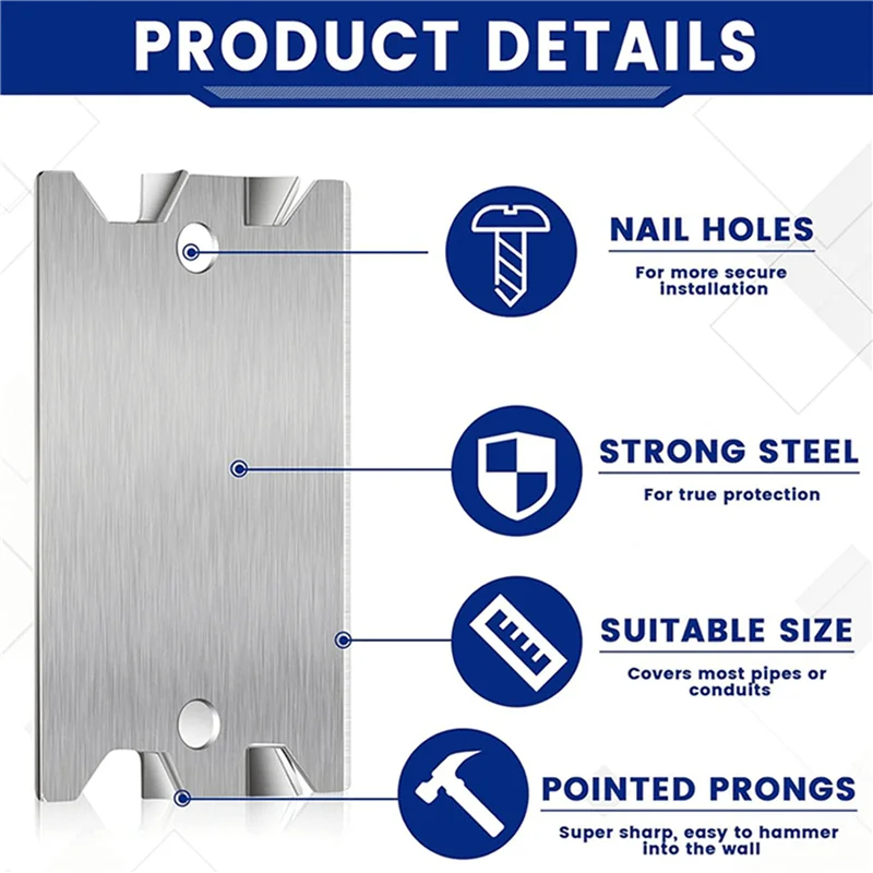 ABIT 100X Piastra per chiodi di sicurezza per borchie in legno Piastra di protezione del cavo Piastra di sicurezza in acciaio per piastra di protezione antichi per borchie in legno